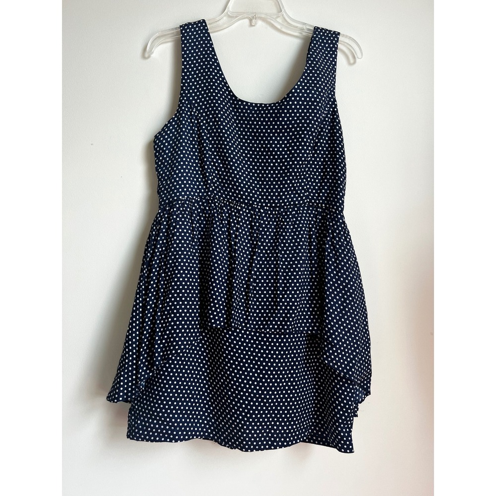 Forever 21 Womens‎ Dress Navy Blue White Polka Dot Sleeveless Layered Sz L